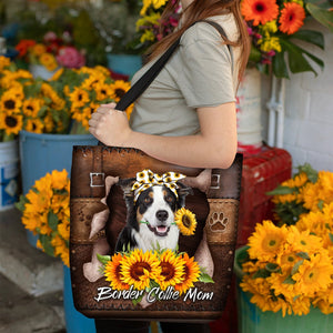 Border Collie-Sunflower&Dog Mom Cloth Tote Bag