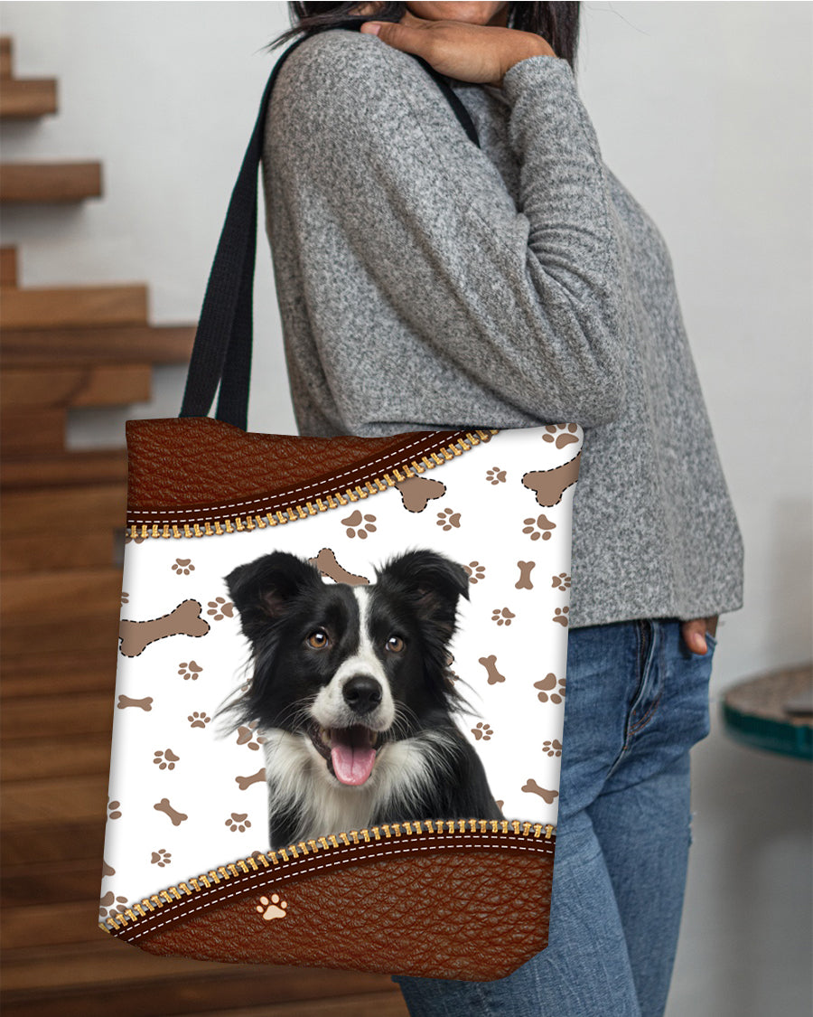 Border Collie-Zipper Texture-Cloth Tote Bag