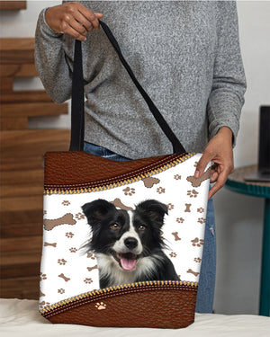 Border Collie-Zipper Texture-Cloth Tote Bag