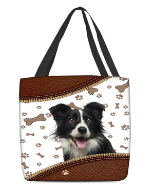 Border Collie-Zipper Texture-Cloth Tote Bag