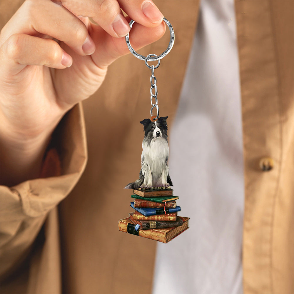 Border Collie-Sit On The Book-Flat Acrylic Keychain