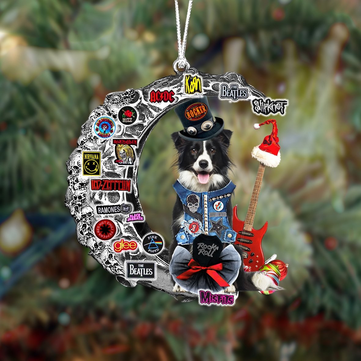 Border Collie 2-Metal Rock in Christmas Two Sided Ornament