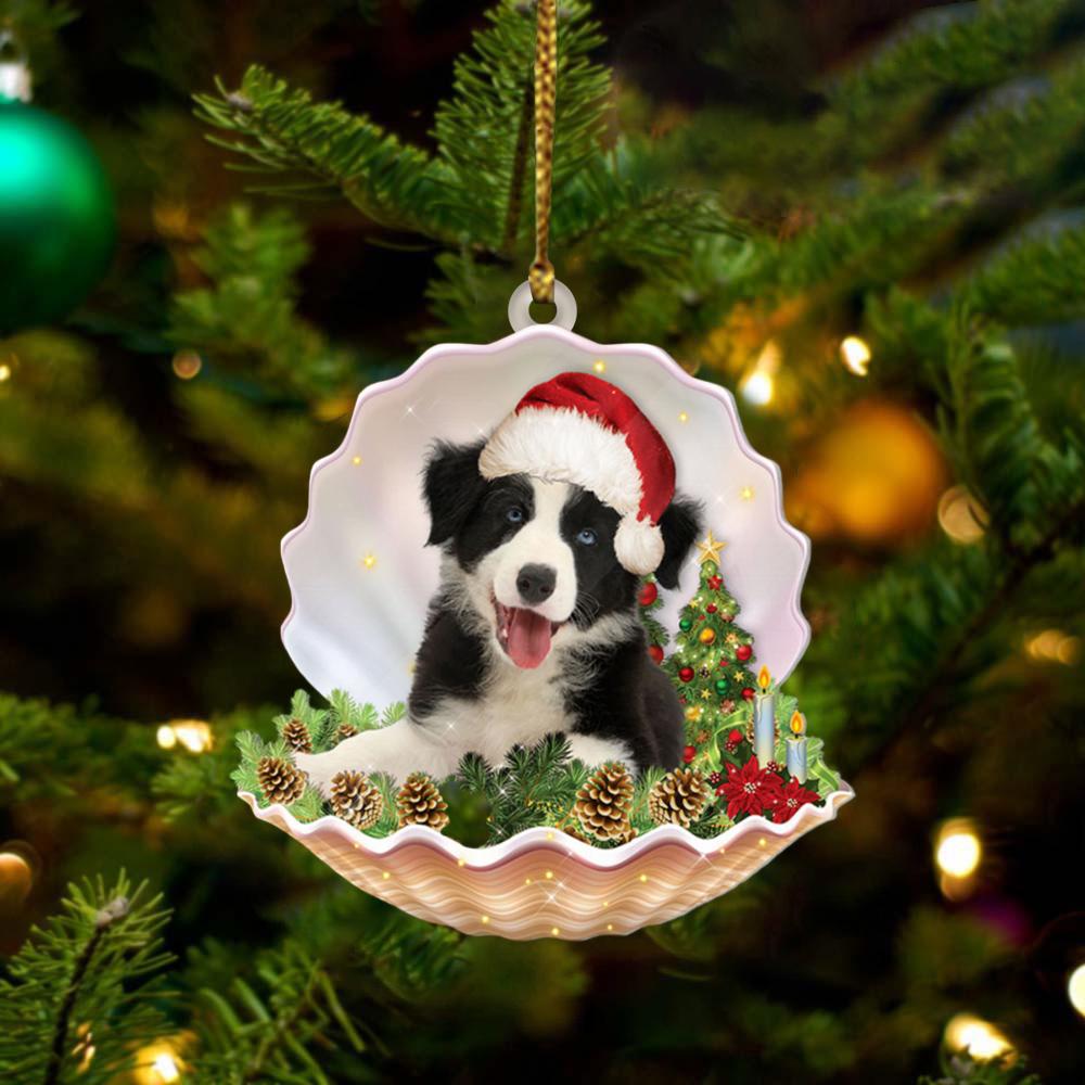 Border Collie 2 Lie In Seashell Xmas-Two Sided Ornament