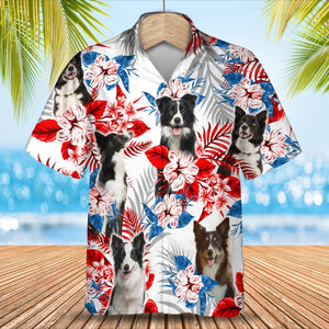 Border Collie American Flag Hawaiian Shirt