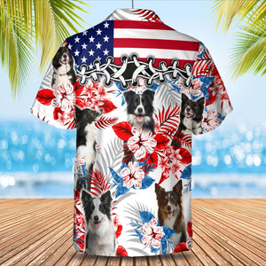 Border Collie American Flag Hawaiian Shirt