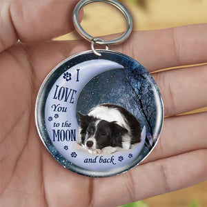 Border Collie Moon Back-Round Resin Epoxy Metal Keychain