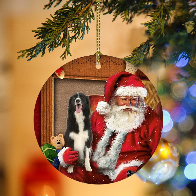 Border Collie With Santa Christmas Ornament