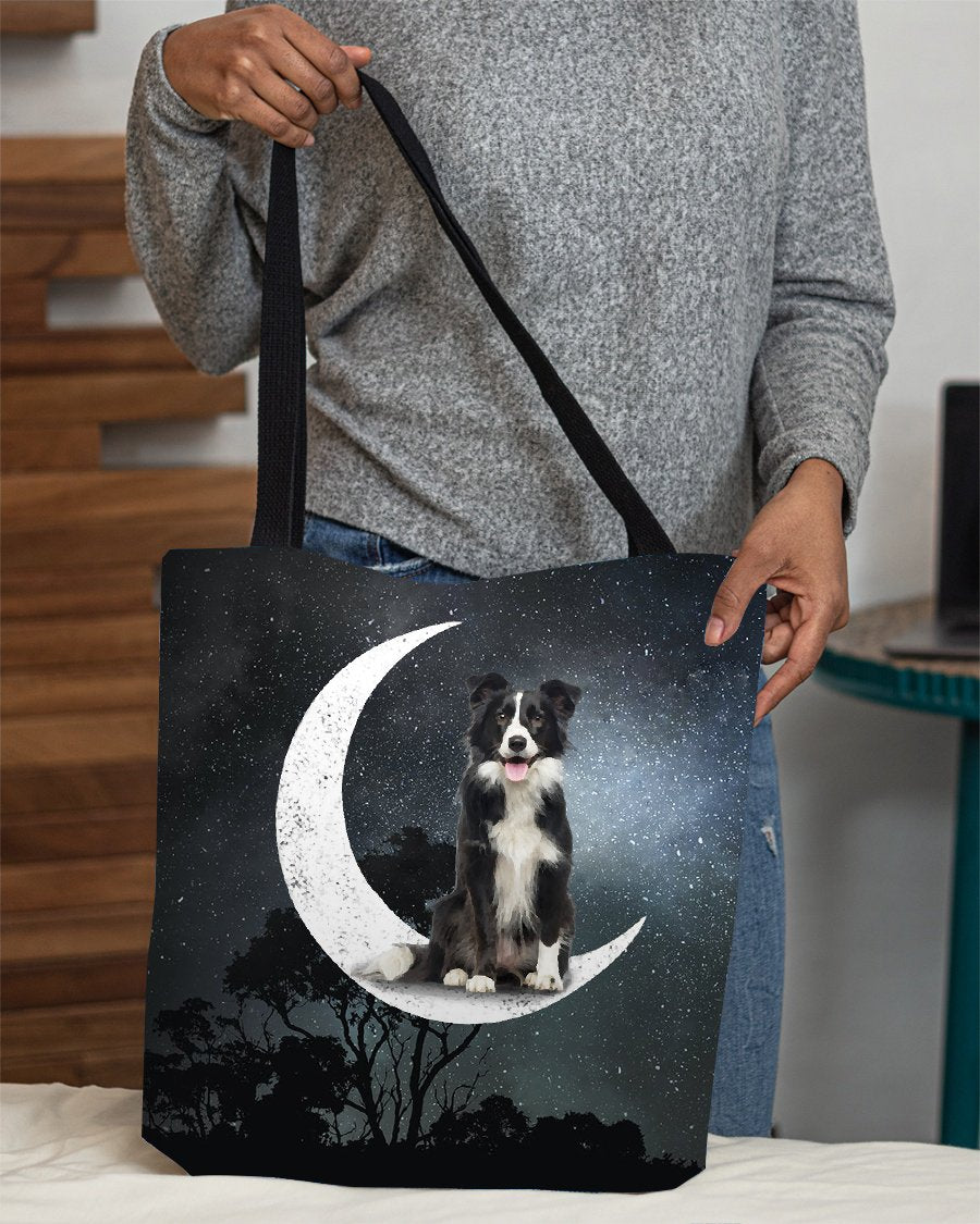 Border Collie (3)-Sit On The Moon-Cloth Tote Bag