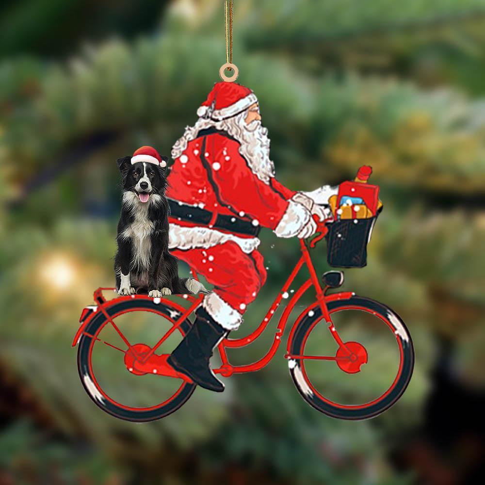 Santa Claus riding a bike with Border Collie (3)-Two Sided Ornament