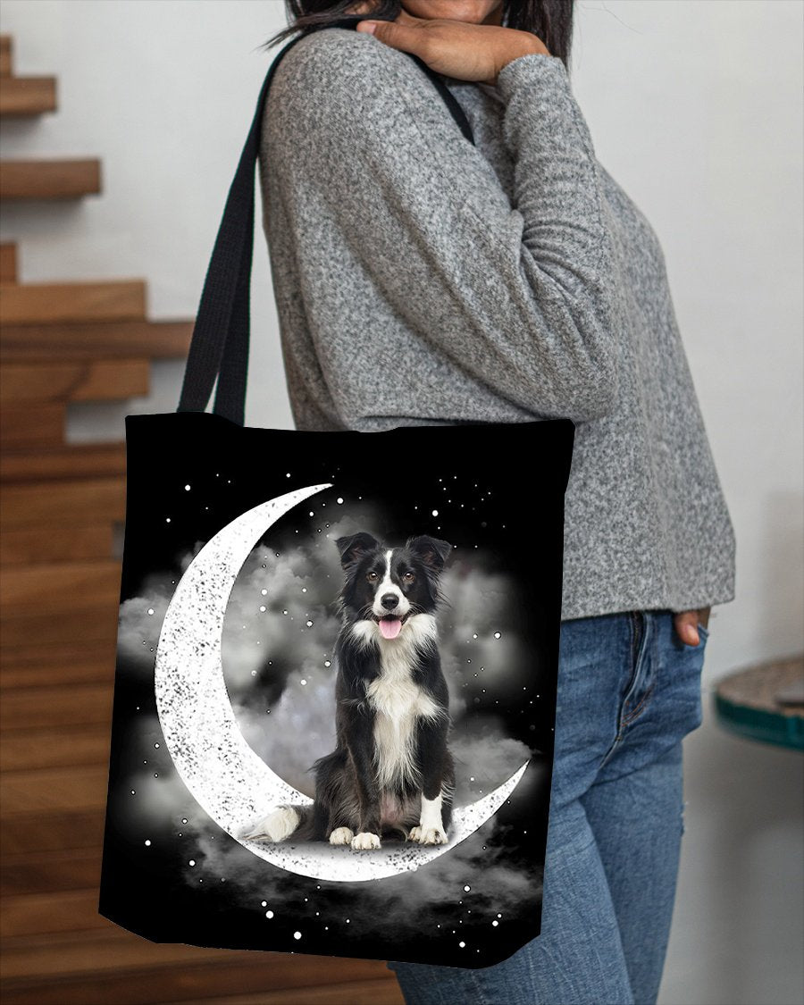 Border Collie (3) Sit On The Moon With Starts-Cloth Tote Bag