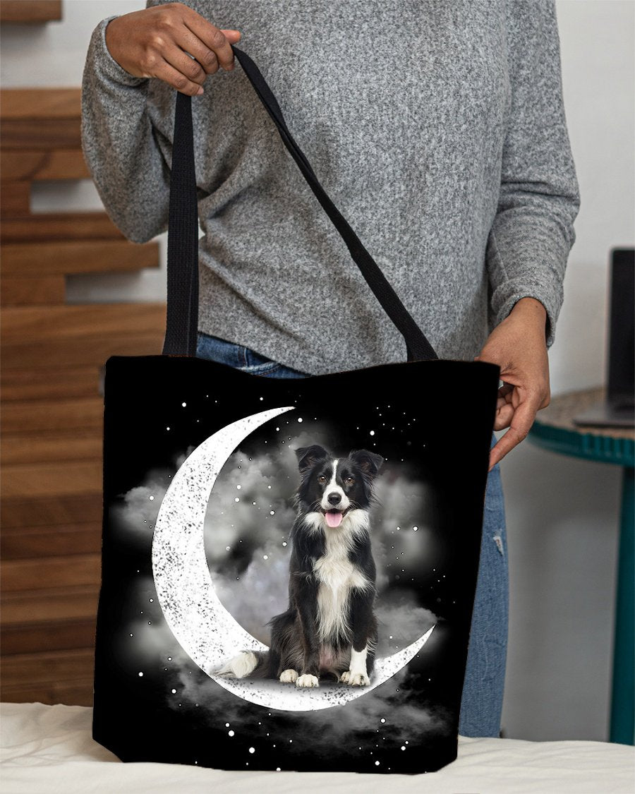 Border Collie (3) Sit On The Moon With Starts-Cloth Tote Bag