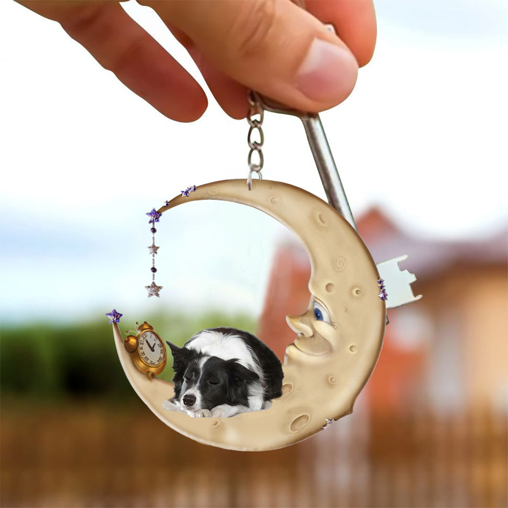 Border Collie-Sleeping on the moon Keychain