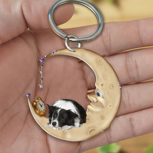 Border Collie-Sleeping on the moon Keychain