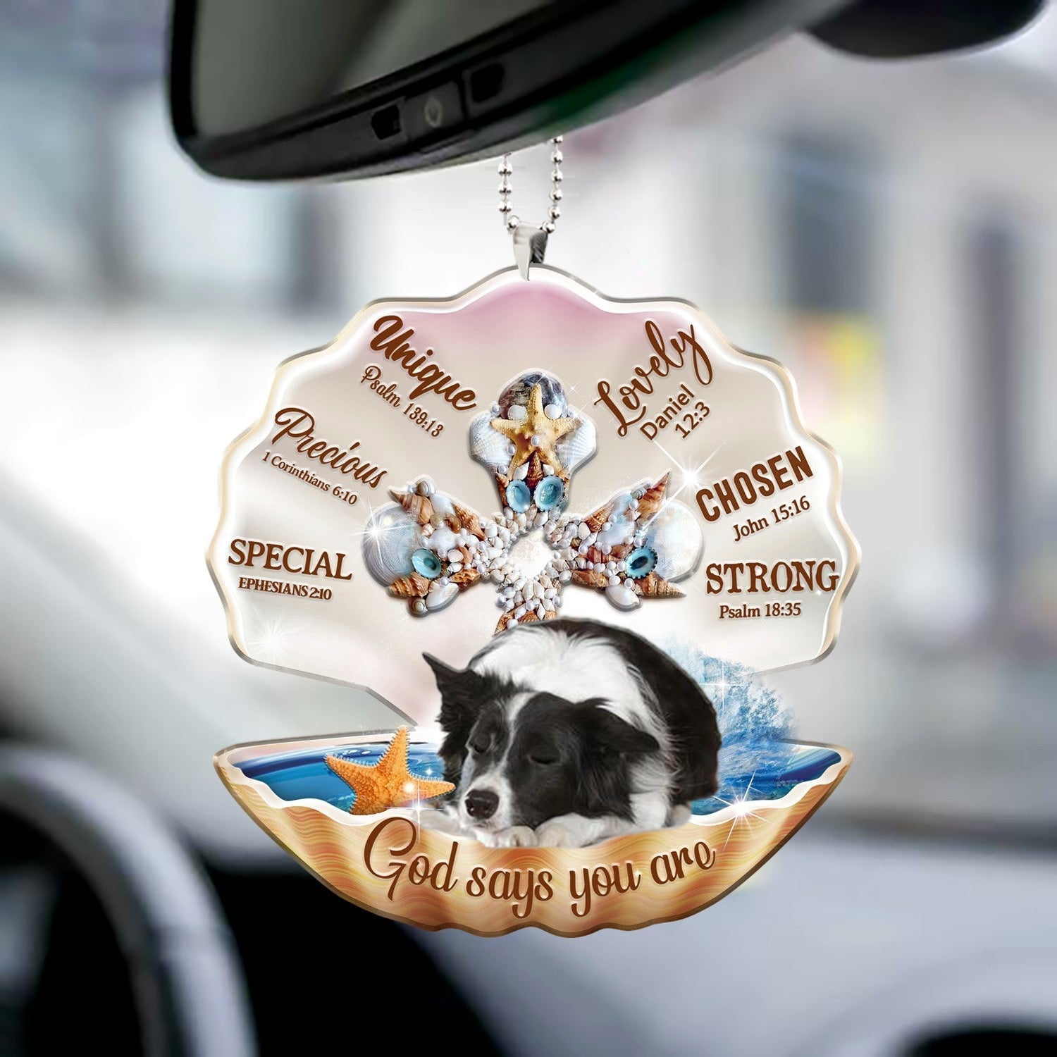 Border Collie-You Are Cross In Seashell-Two sides ornament