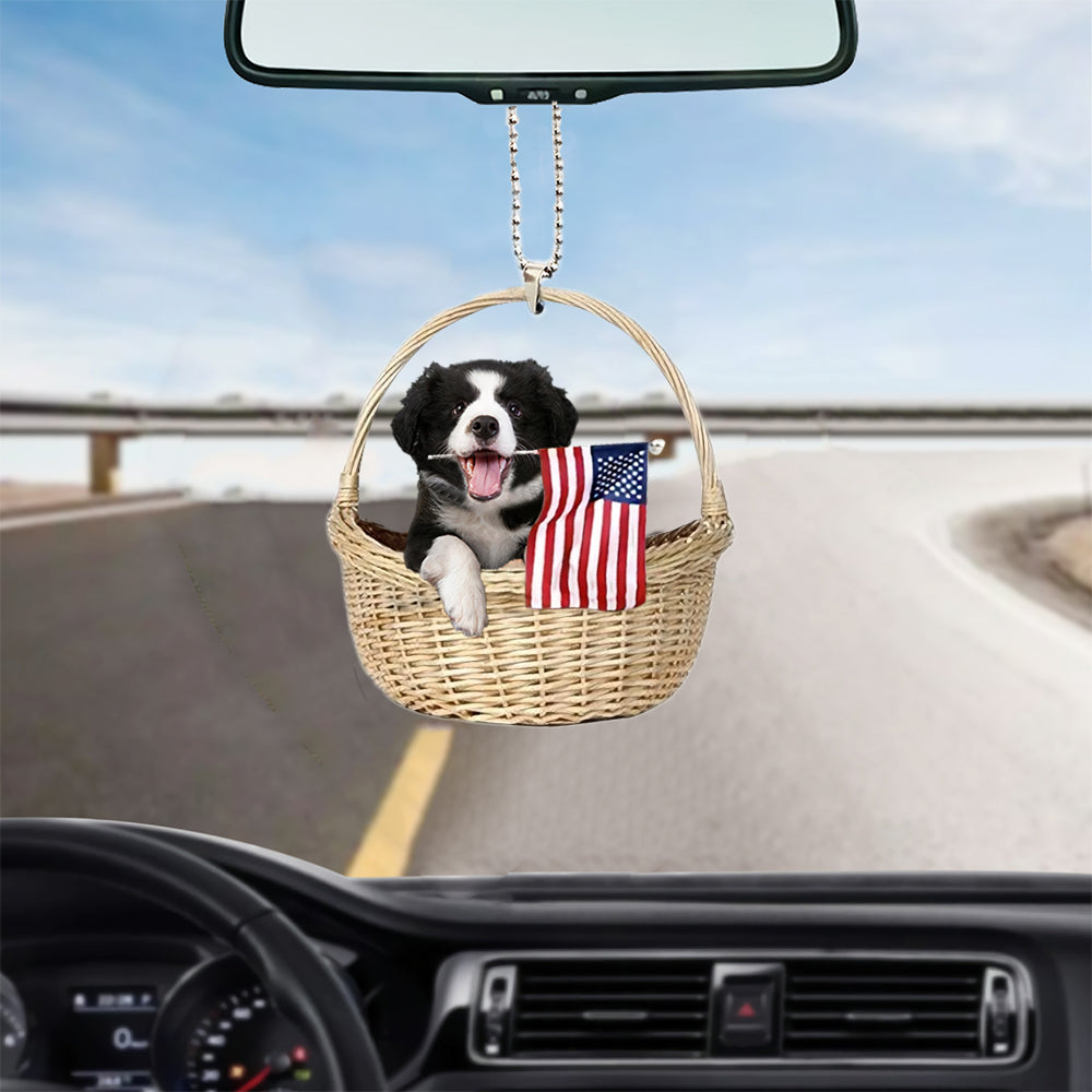Border Collies-With American Flag Two Sides Ornament