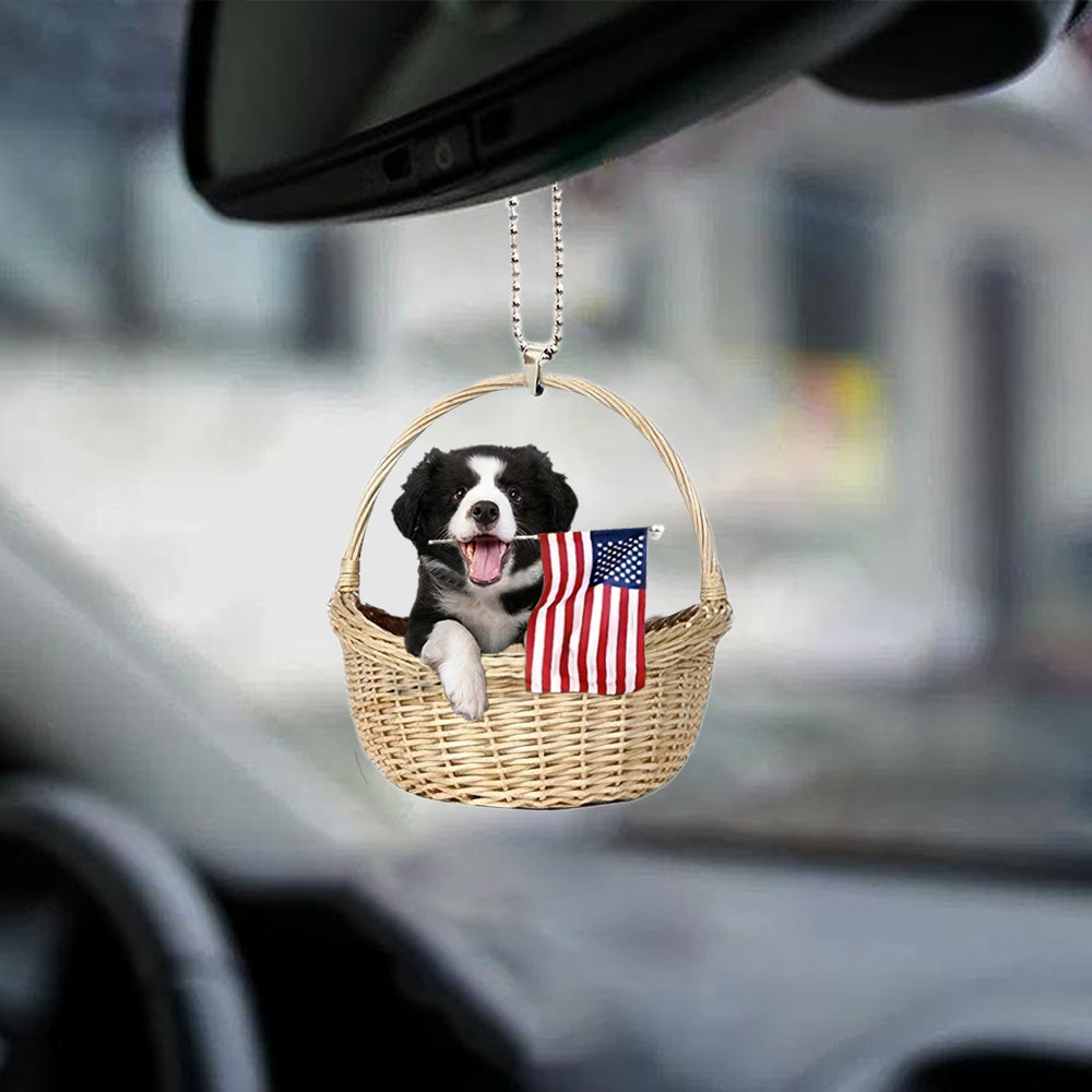 Border Collies-With American Flag Two Sides Ornament
