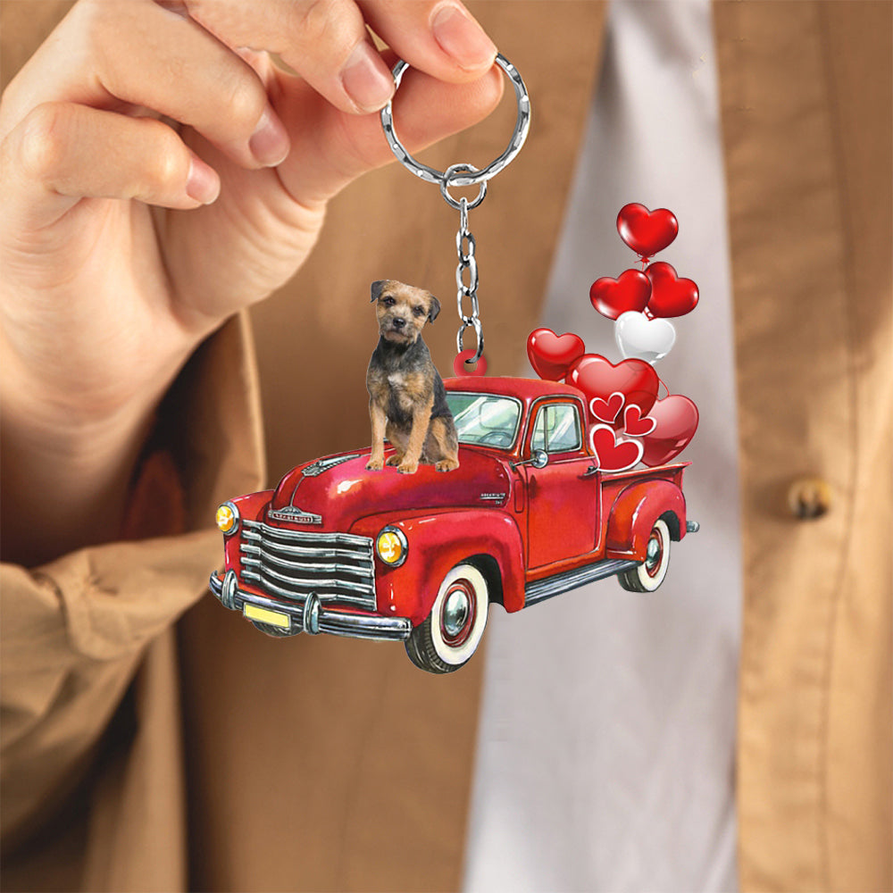 Border Terrier-Red Sports Car flat Acrylic Keychain