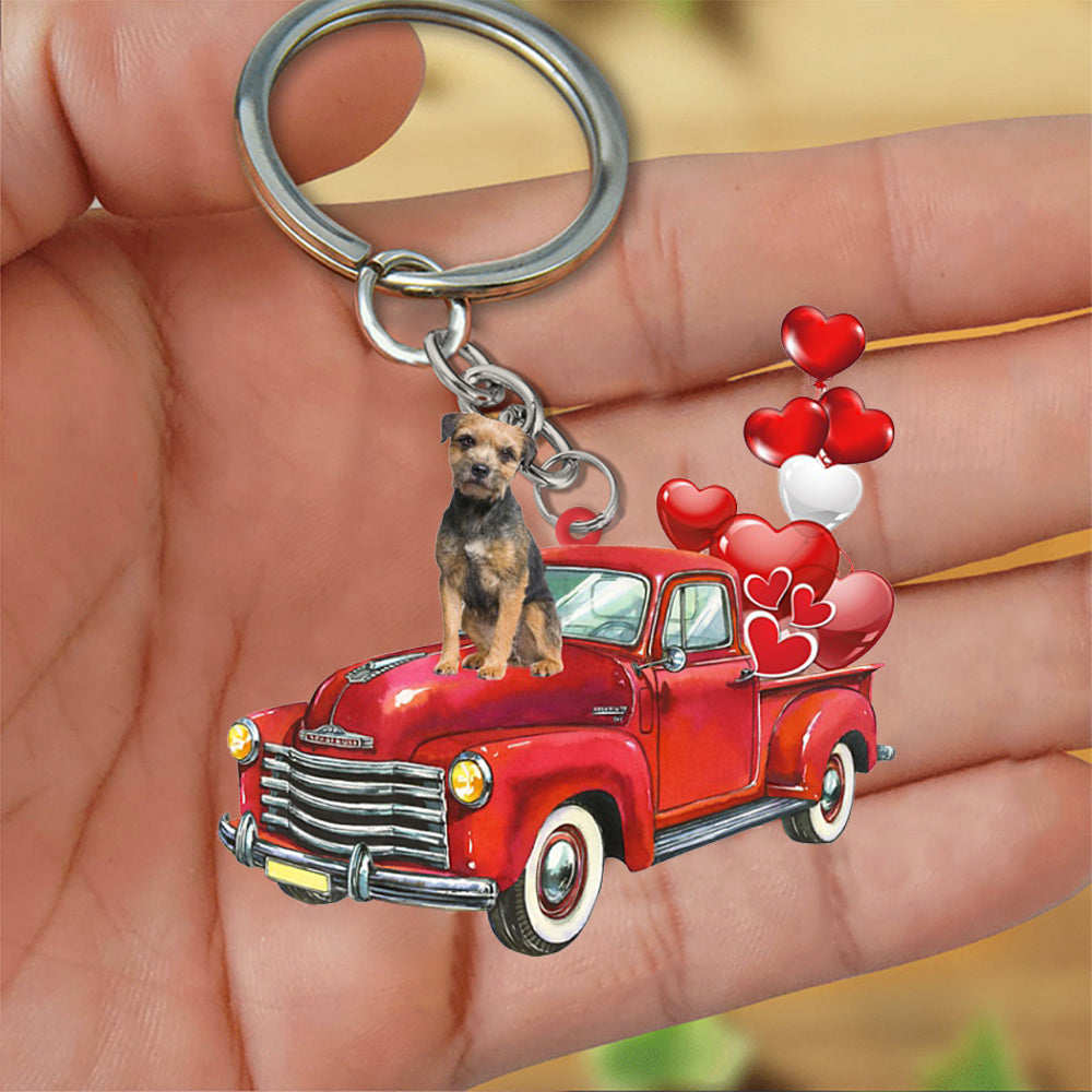 Border Terrier-Red Sports Car flat Acrylic Keychain
