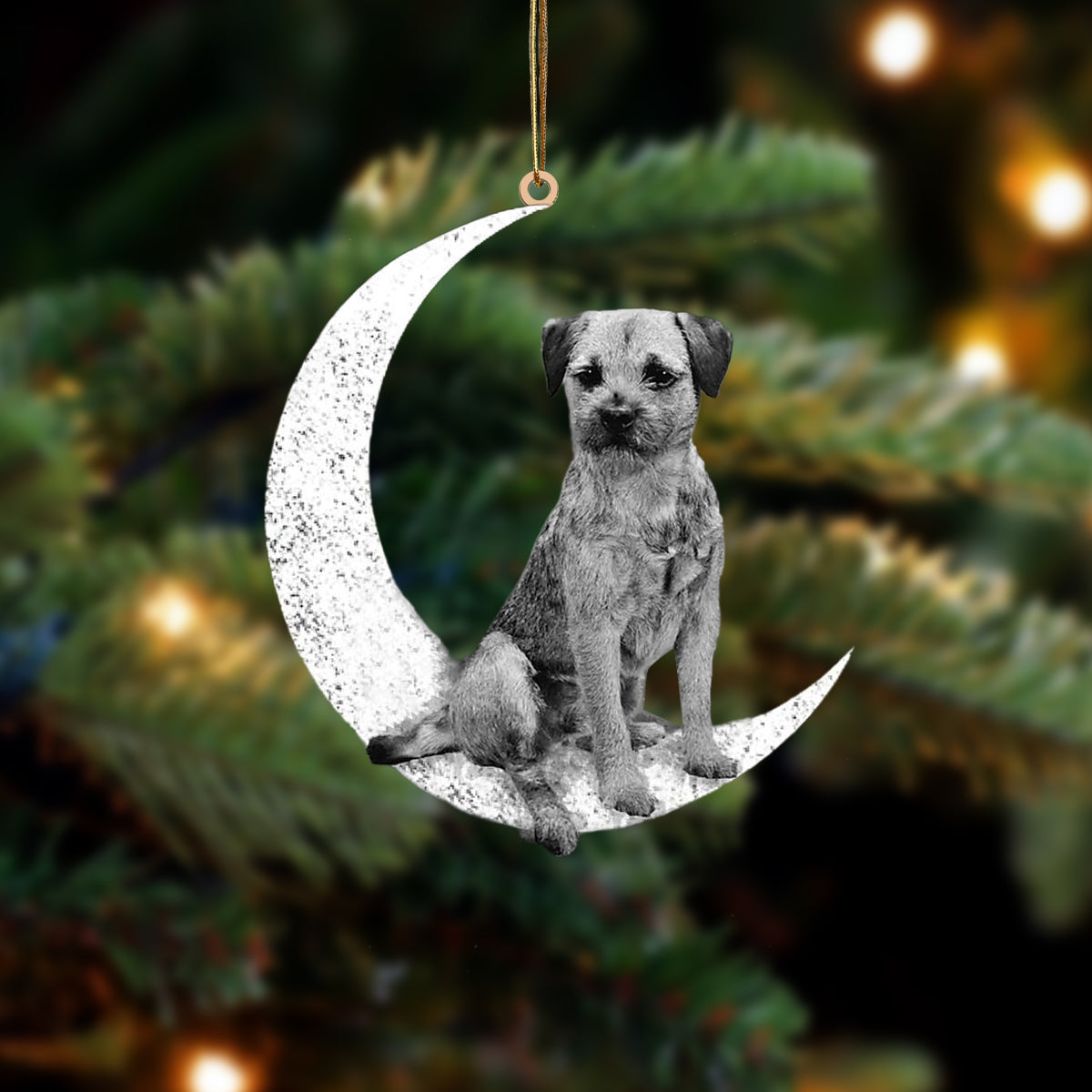 Border Terrier-Sit On The Moon-Two Sided Ornament