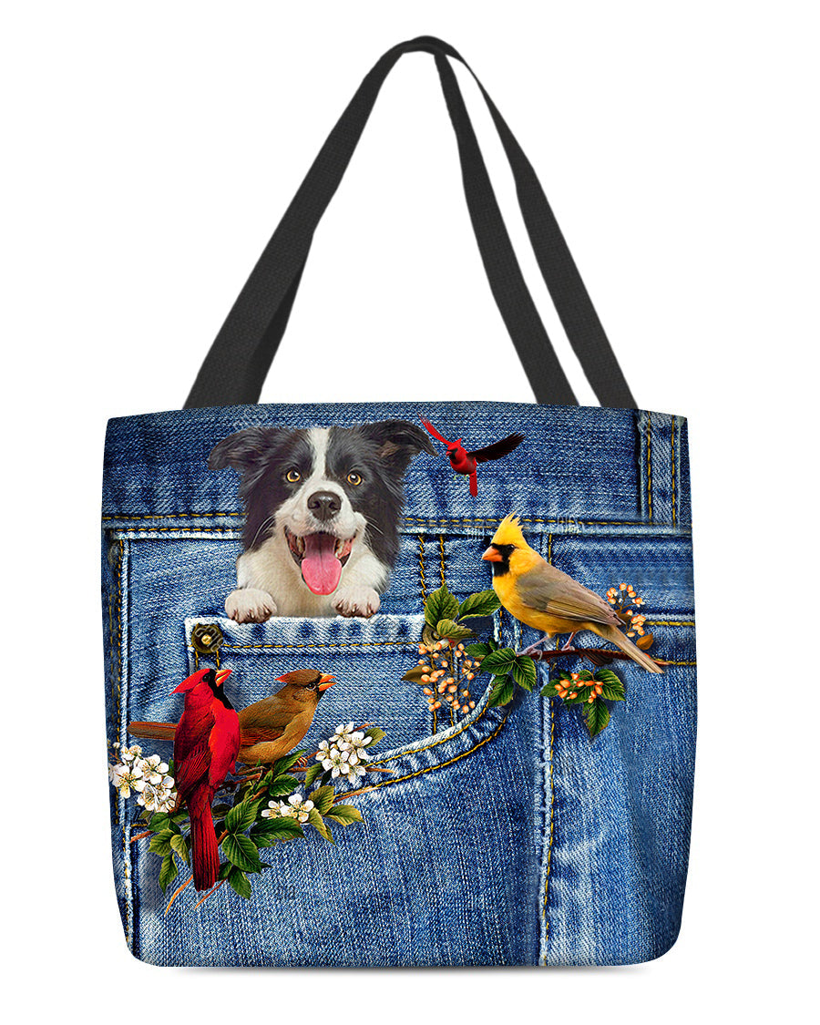 Border Collie-Cardinal & Dog Cloth Tote Bag