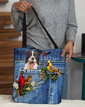 Border Collie-Cardinal & Dog Cloth Tote Bag