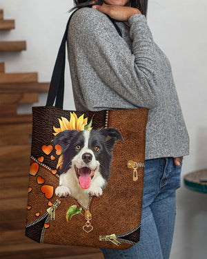 Border collie-Sunflower&zipper Cloth Tote Bag