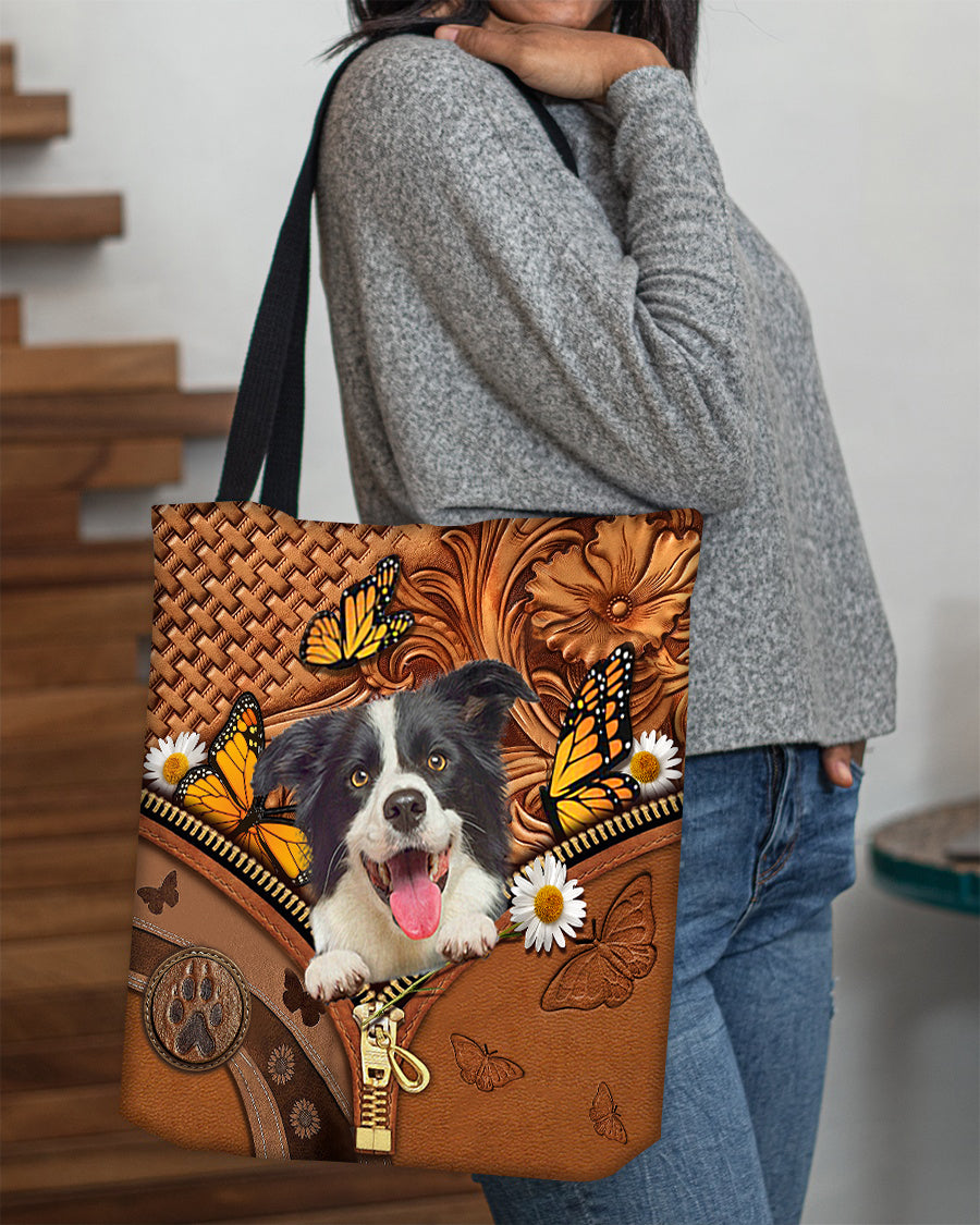 Border collie Butterfly Daisy Cloth Tote Bag