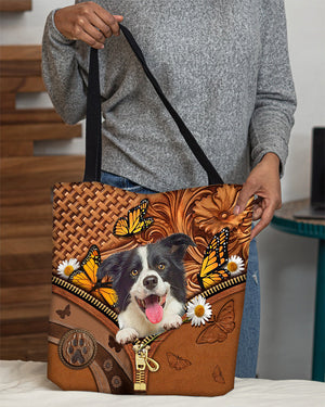 Border collie Butterfly Daisy Cloth Tote Bag