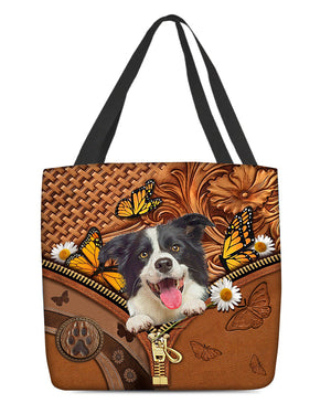 Border collie Butterfly Daisy Cloth Tote Bag