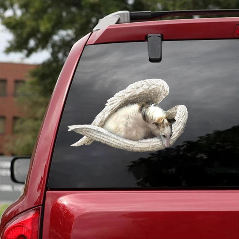 Borzoi-sleeping angel CAR STICKER