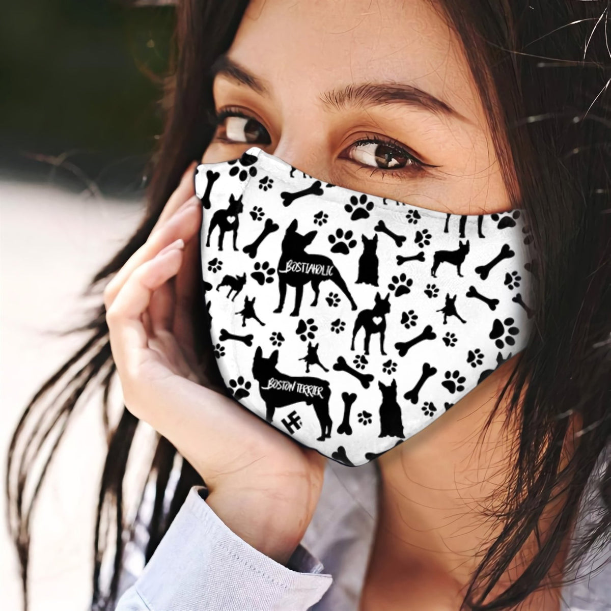 Boston Terrier Black &amp; White Pattern EZ07 2707 Face Mask