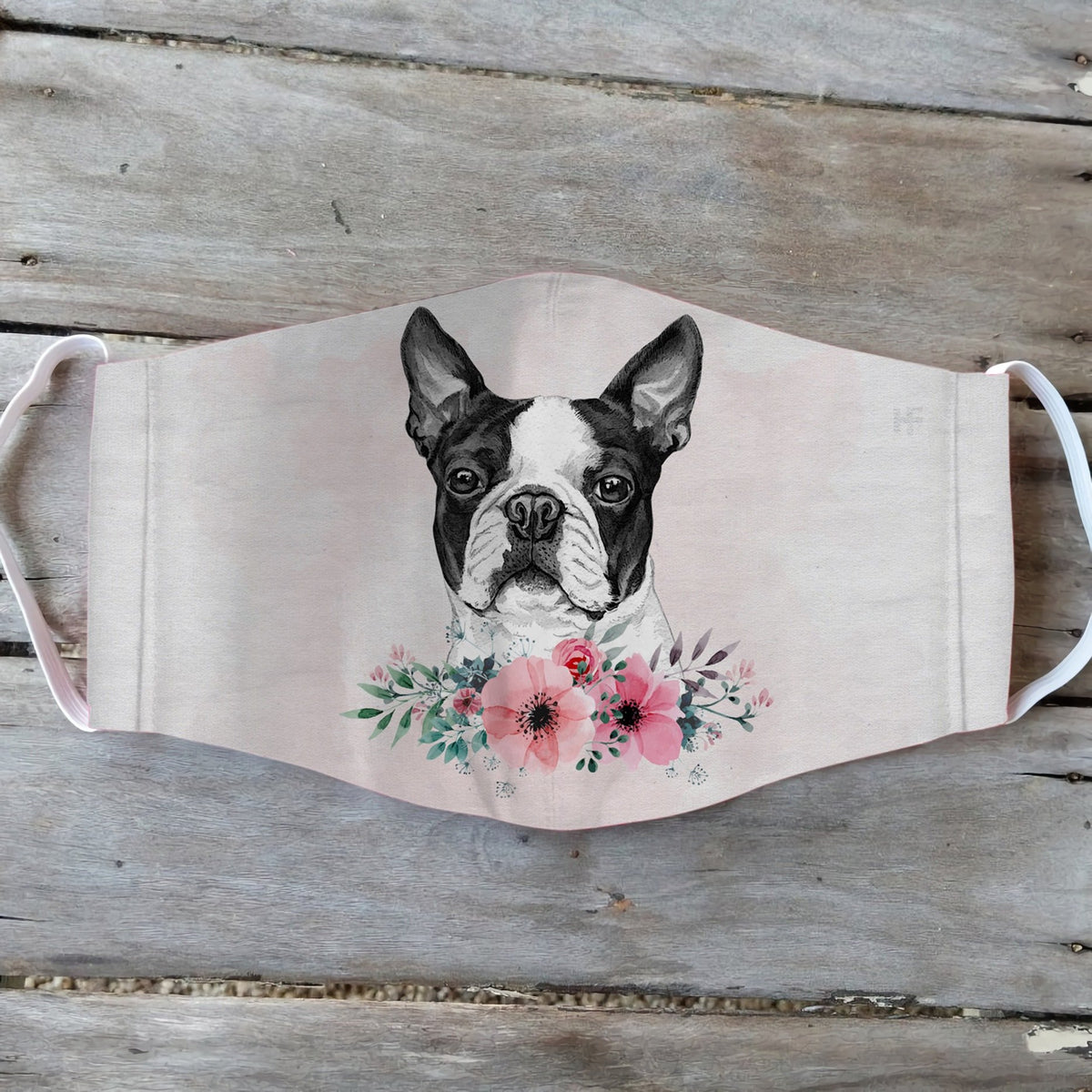 Boston Terrier Dog Flower EZ01 2404 Face Mask