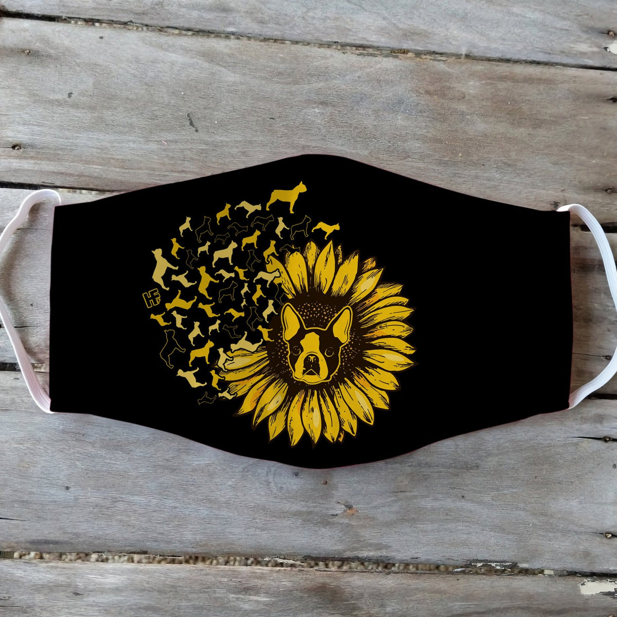 Boston Terrier Dog Sunflower Leaf EZ01 2404 Face Mask