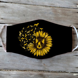 Boston Terrier Dog Sunflower Leaf EZ01 2404 Face Mask