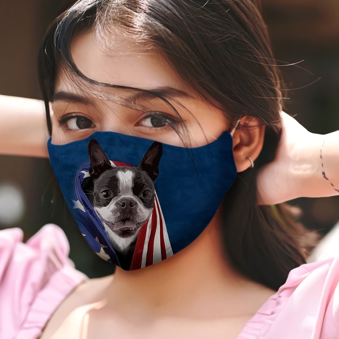 Boston Terrie In American Flag EZ01 Face Mask