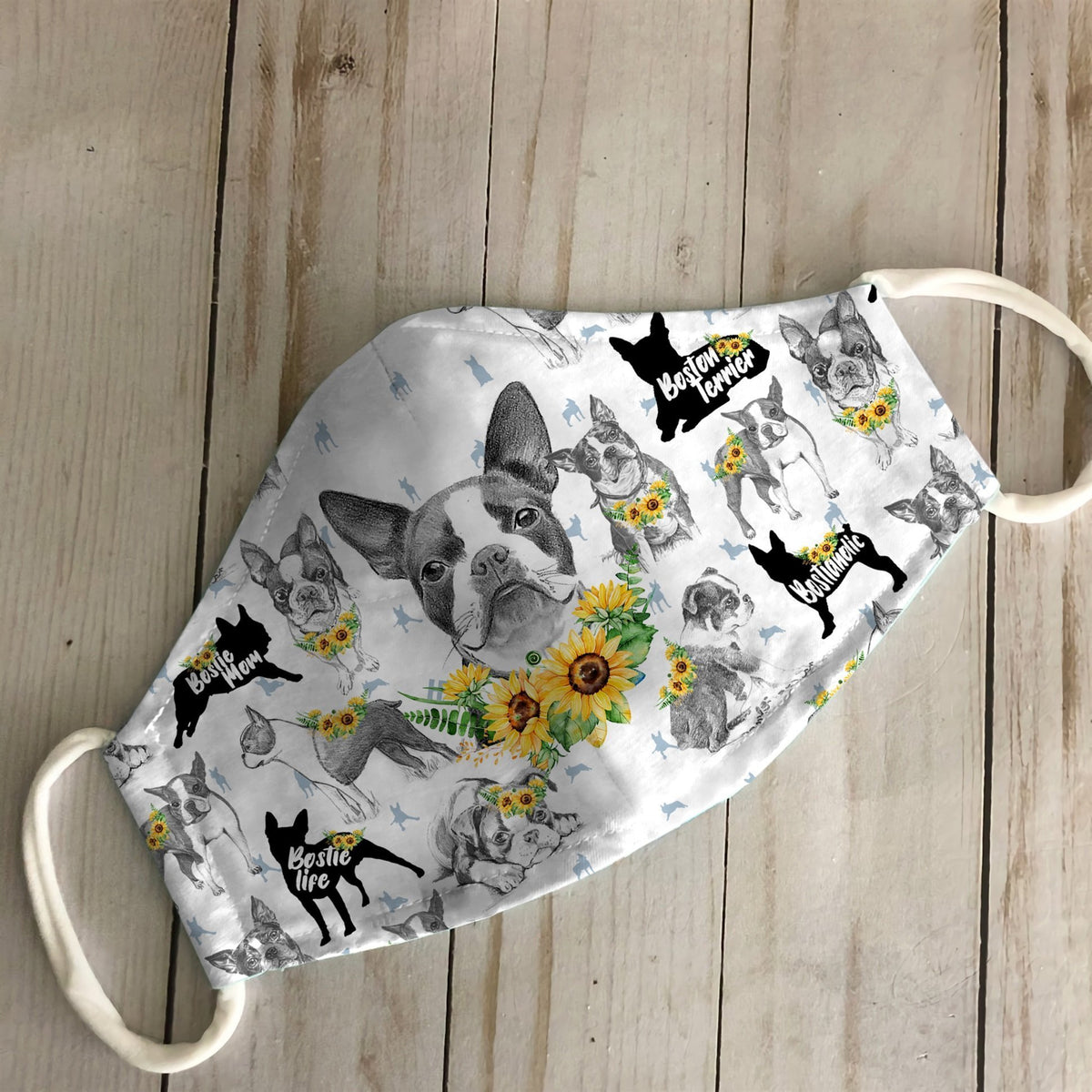 Boston Terrier Sunflower EZ07 2606 Face Mask