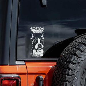 Boston Terrier on Board-Car Window Sticker-Dog Sign Decal