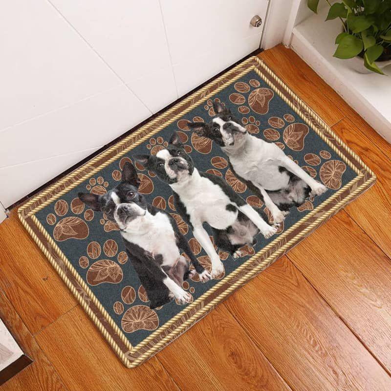 Boston Terrier-Flower Paw Doormat