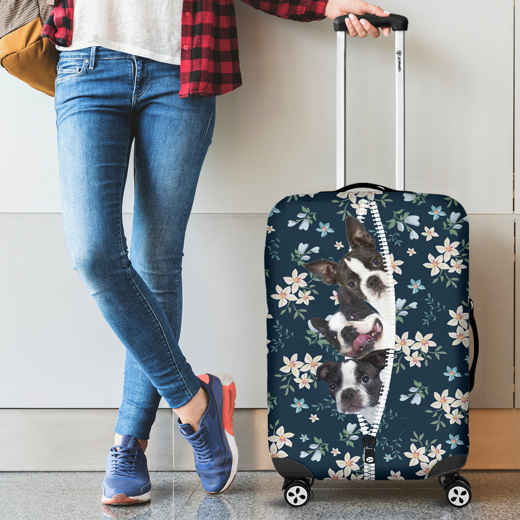 Boston Terrier-Flowers-Luggage covers