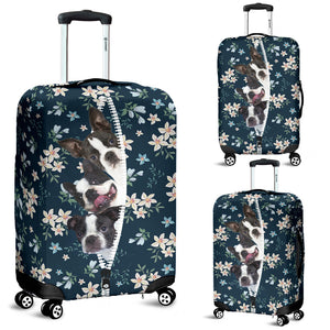 Boston Terrier-Flowers-Luggage covers