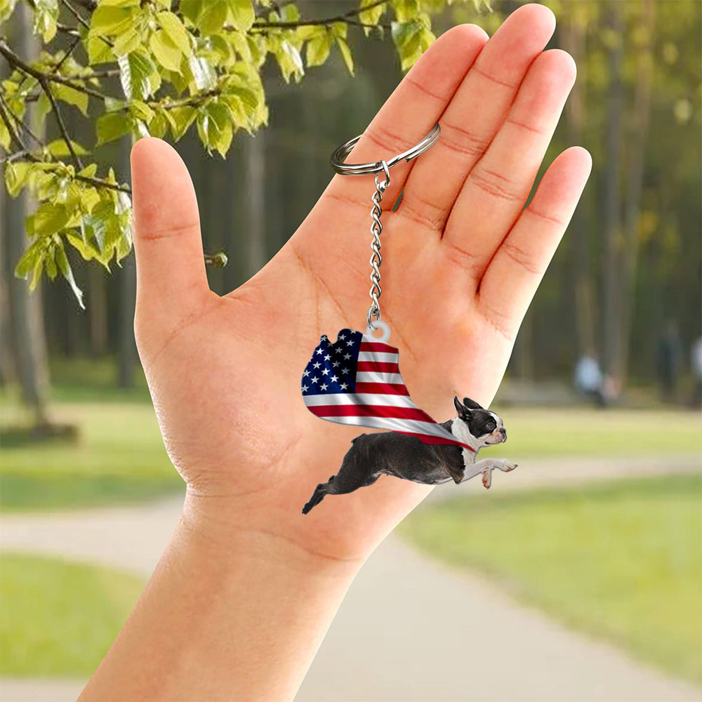 Boston Terrier-Happy Independence Day Flat Acrylic Keychain