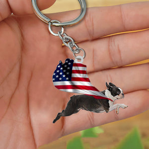 Boston Terrier-Happy Independence Day Flat Acrylic Keychain