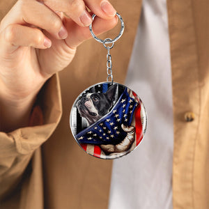 Boston Terrier-Inside American Flag Independence Day Round Resin Epoxy Metal Keychain