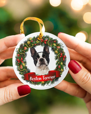 Boston Terrier-Noel Circle-Two Sided Ornament