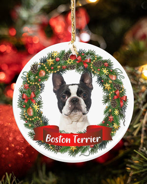 Boston Terrier-Noel Circle-Two Sided Ornament