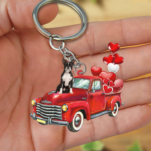 Boston Terrier-Red Sports Car flat Acrylic Keychain