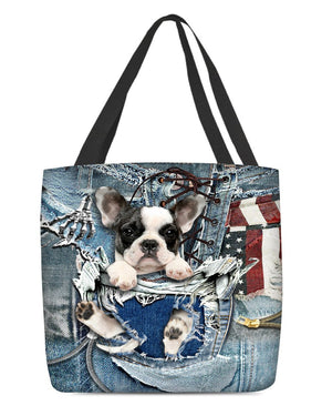 Boston Terrier-Ripped Jeans-Cloth Tote Bag