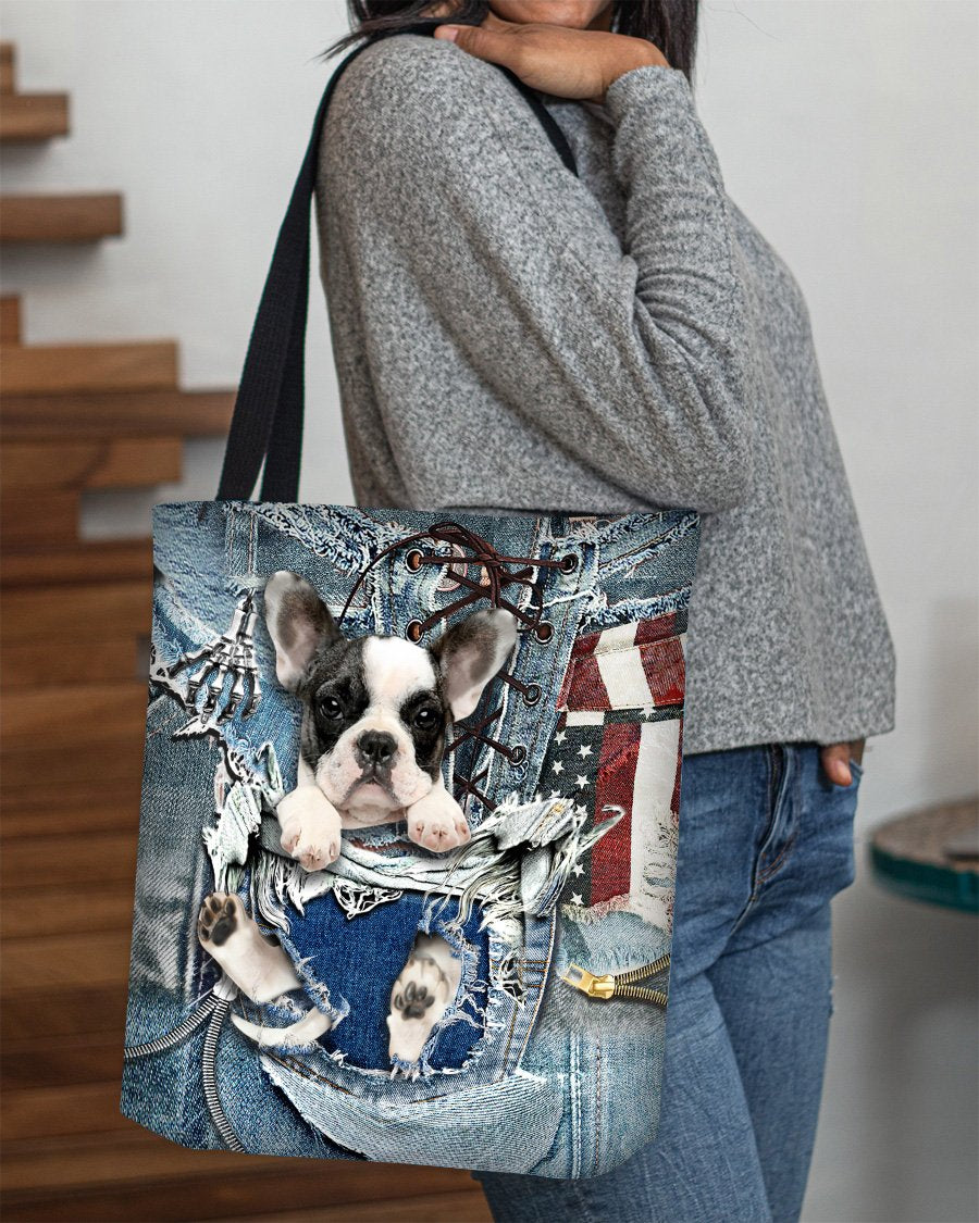 Boston Terrier-Ripped Jeans-Cloth Tote Bag