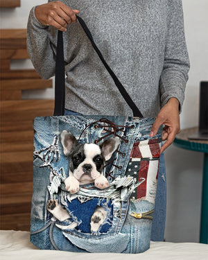 Boston Terrier-Ripped Jeans-Cloth Tote Bag