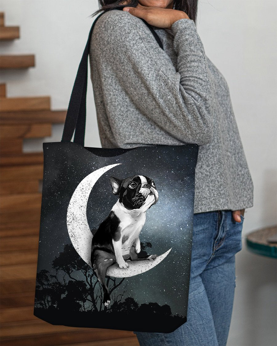 Boston Terrier-Sit On The Moon-Cloth Tote Bag